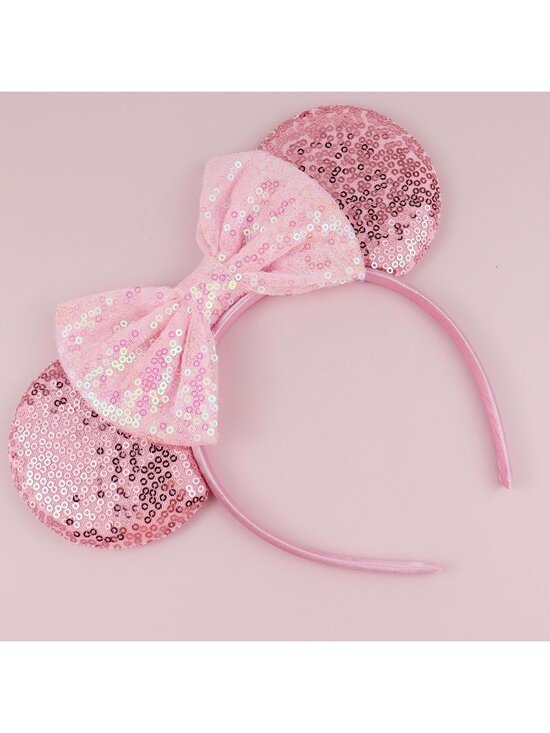 Women\'s Pink Polyester Sequin Bow Mickey Mouse Headband Hair Accessory main image 6